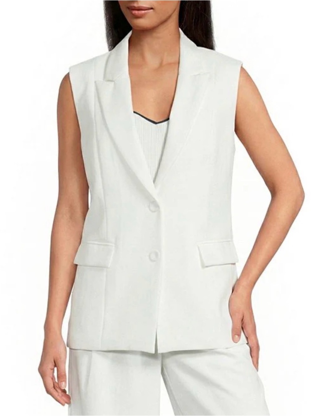 Skies Are Blue White Sleeveless Blazer Vest